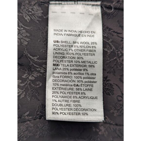 Chico’s 0 Wool Blend Embellished Floral Jacket Gray Metallic Embroidered Women - Picture 4 of 6